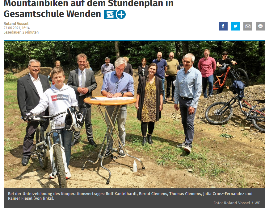 Westfalenpost – Mountainbiken auf dem Stundenplan in Gesamtschule Wenden – 24.06.2021